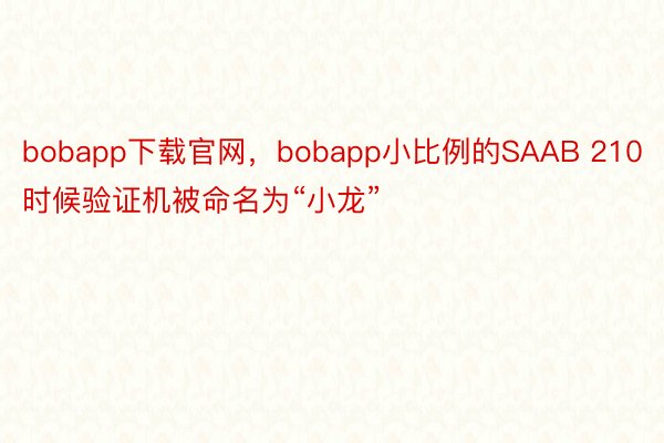 bobapp下载官网，bobapp小比例的SAAB 210时候验证机被命名为“小龙”